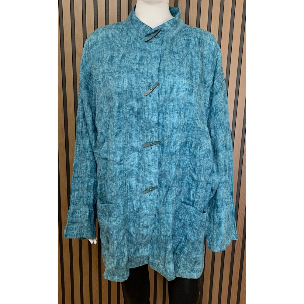 Focus Casual Life Women's Blue Linen Blend Toggle Button Jacket L Lagenlook